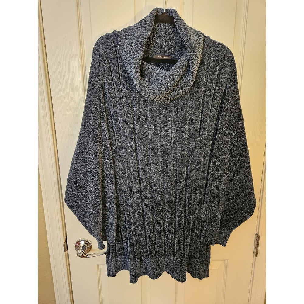 Bloomchic Textured Teal Ribbed Cowl Neck Long Sleeve Pullover Sweater, Plus 28